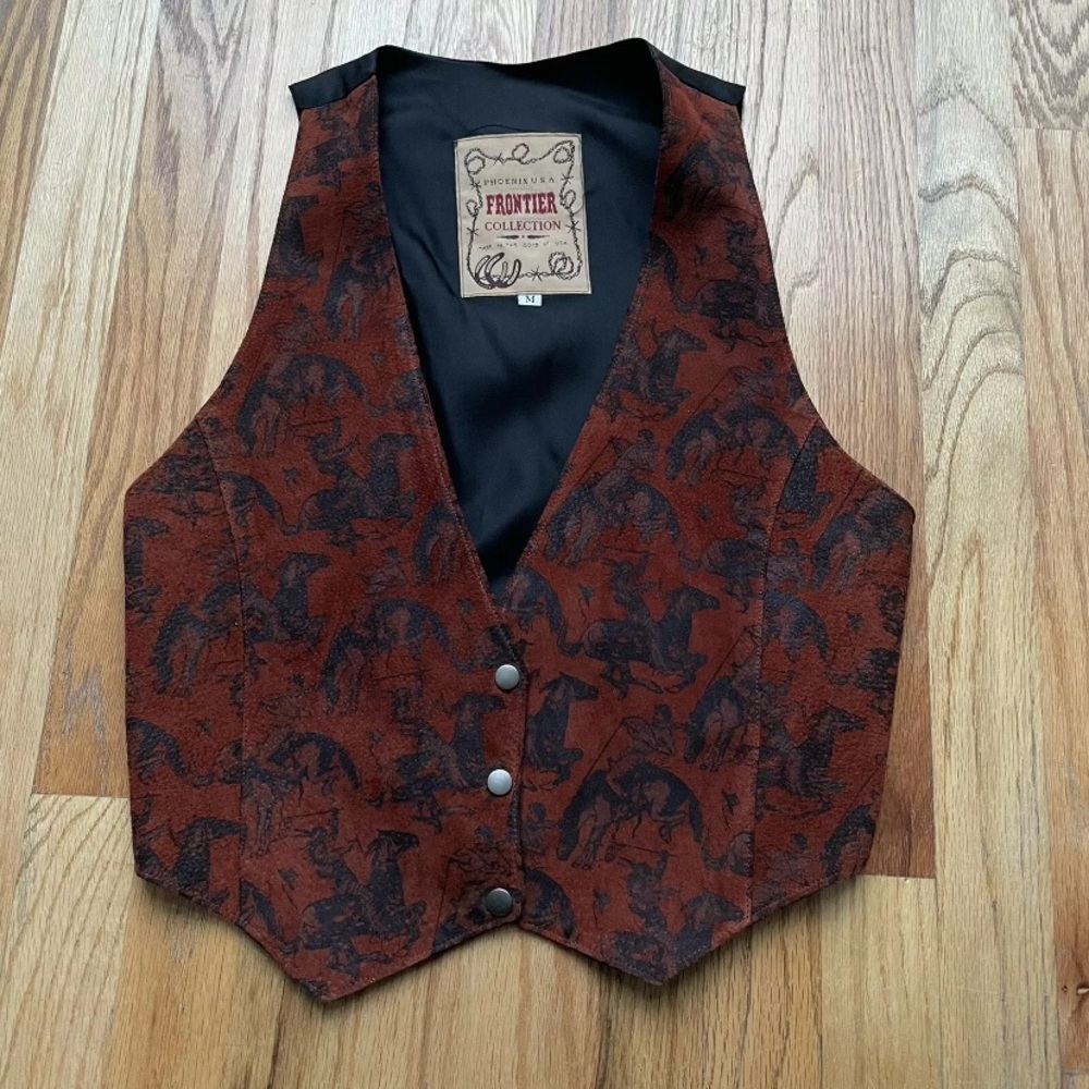 Men's Vintage 90's Phoenix USA Frontier Collection Brown Black Leather Vest Sz M
